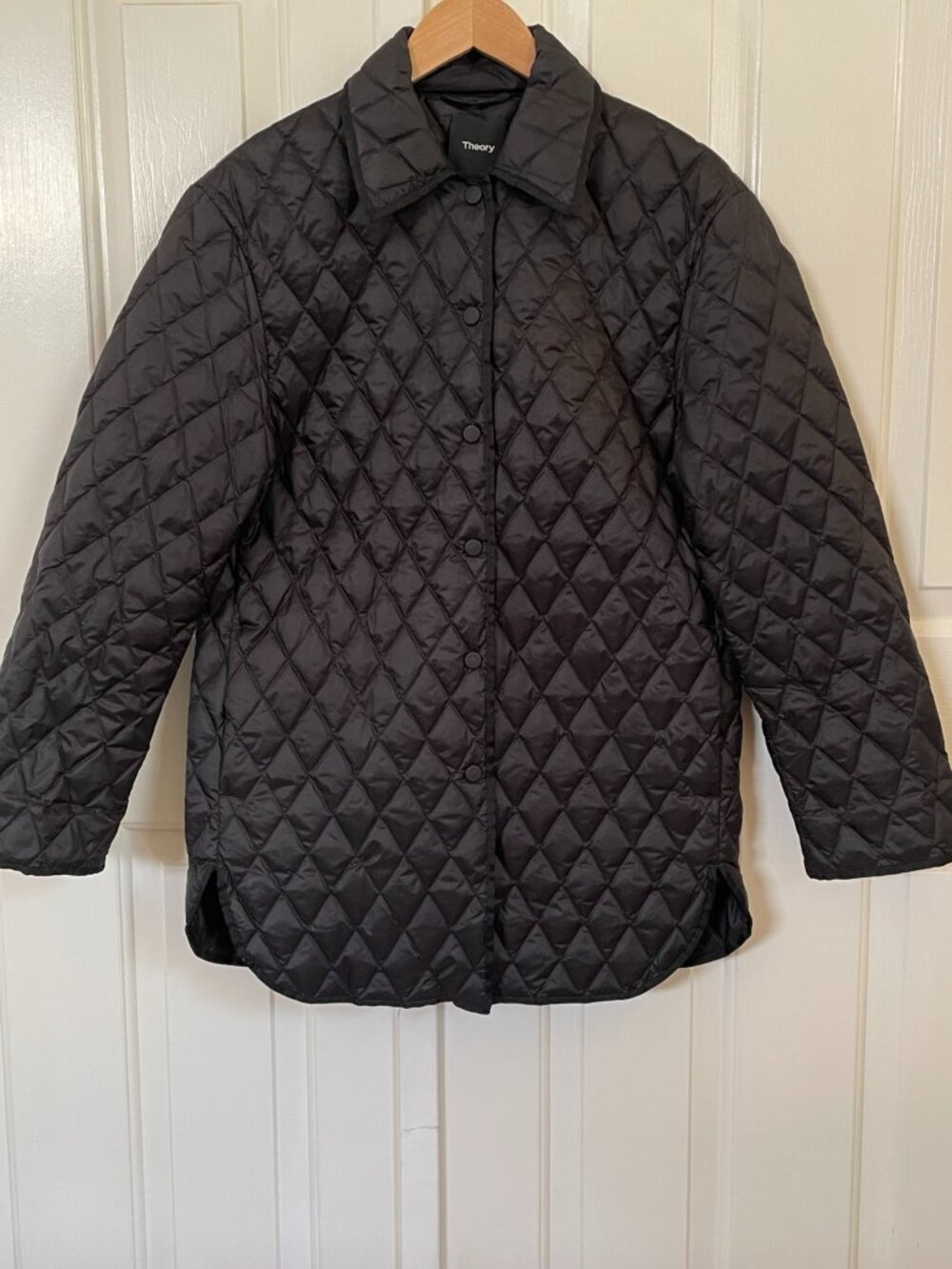 Theory Quilted Down Oversized Shirt Jacket Black S